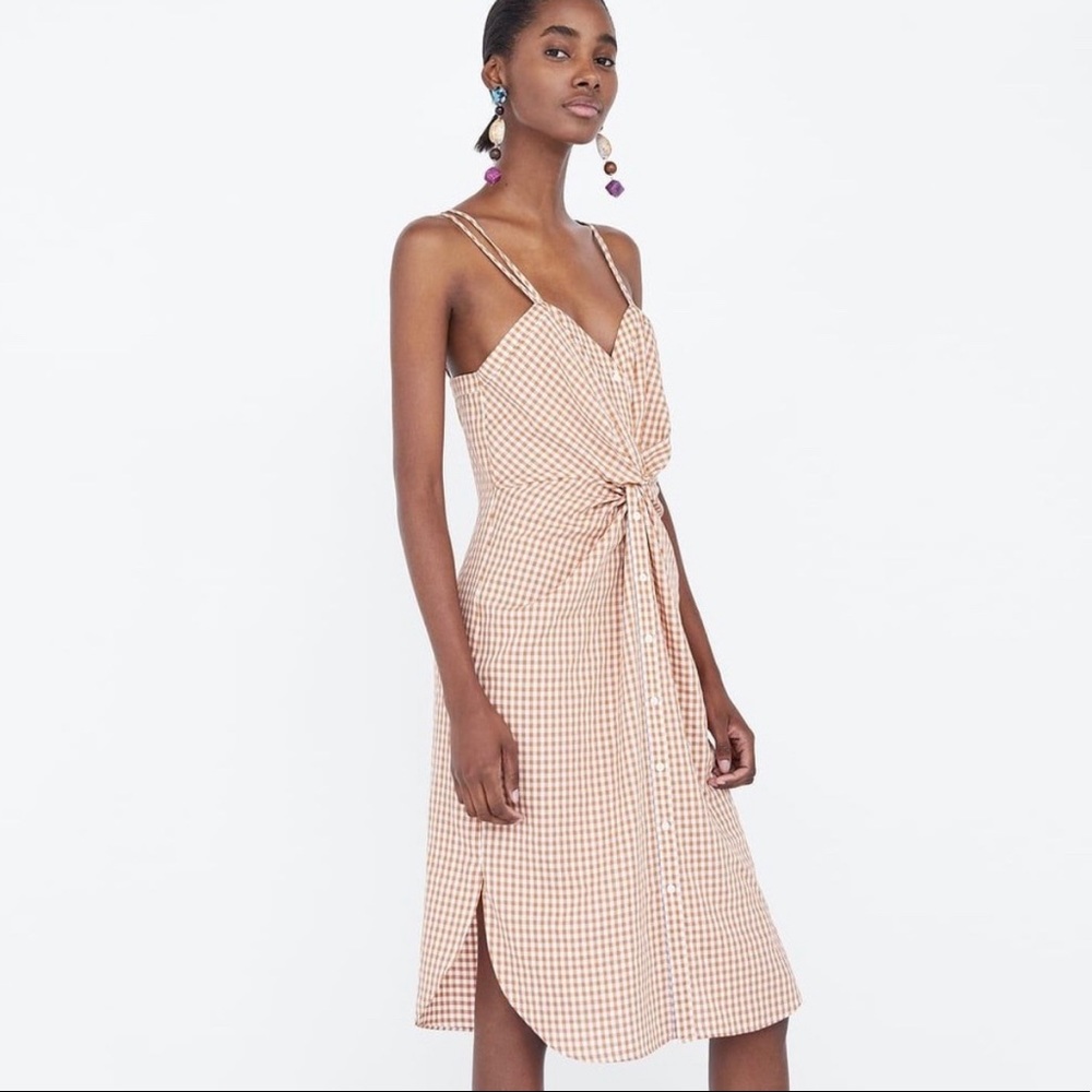 Zara Gingham Checkered Midi Dress